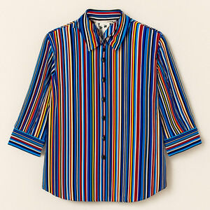 Notations Woman 1X Multicolor Striped Button Front Blouse 3/4 Sleeve